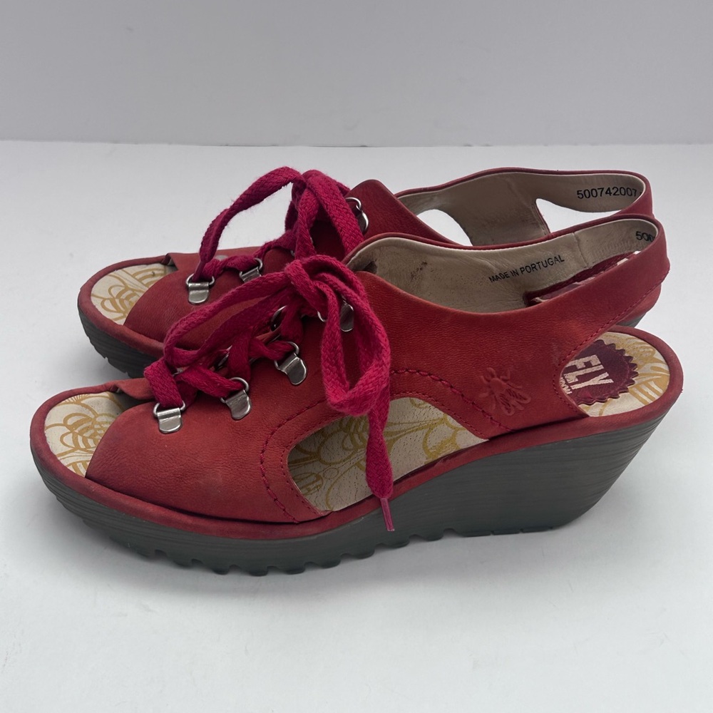 FLY LONDON Red leather wedge sandals Size 40 - Picture 3 of 16